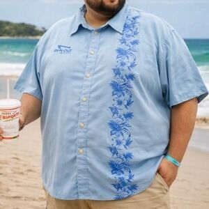 In-N-Out Burger Shirt Mens 3XL Blue Hawaiian SoCal Palm Floral Modal Camp Resort